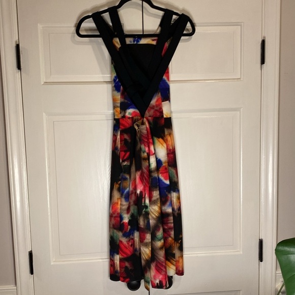 Milly Watercolor Multi Print Dress Criss Cross Back Statement Wedding Size 2 - Picture 7 of 11
